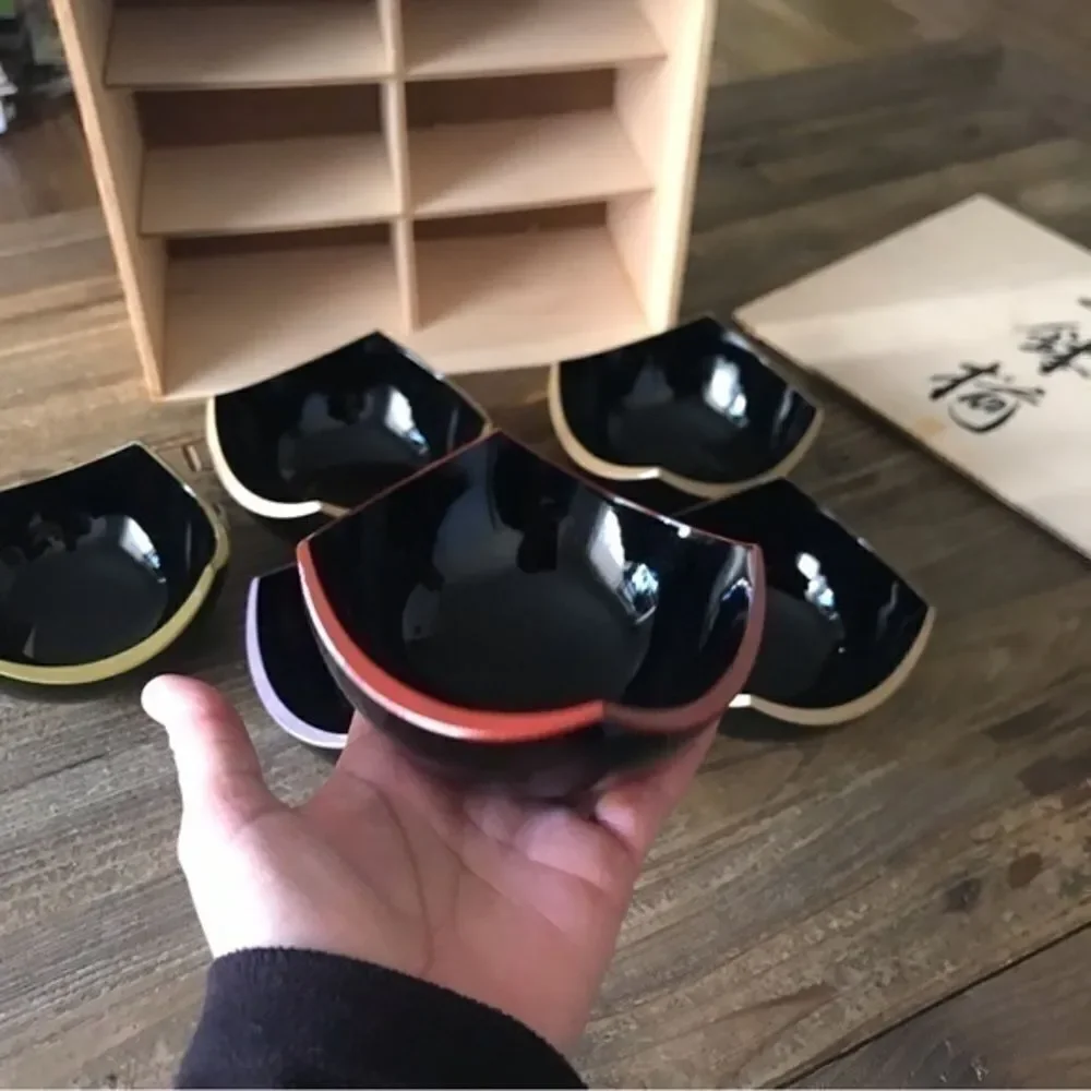 Asian Small Cup Set of 6 black with color trim
